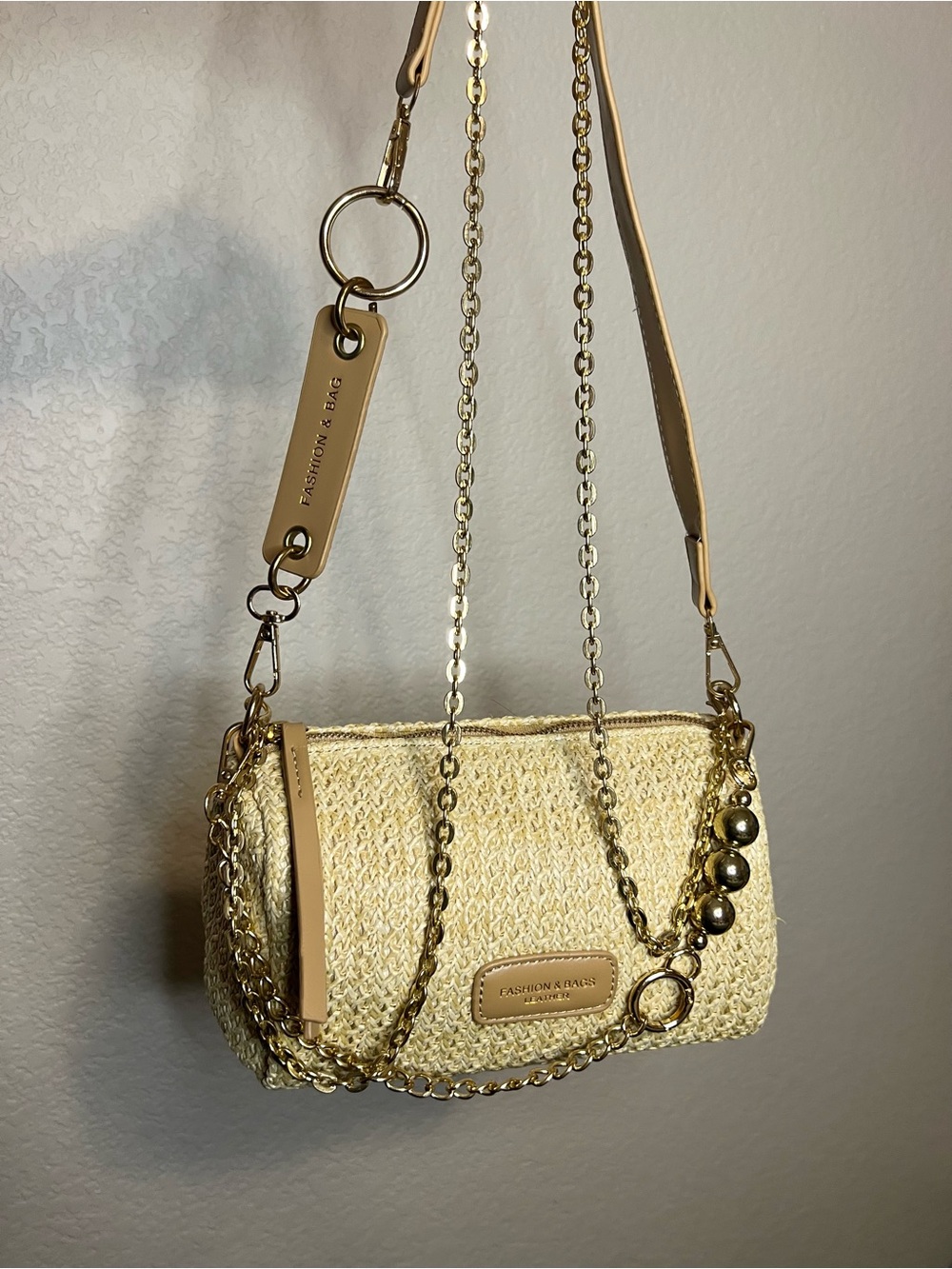 Gold Straw Crossbody Bag - New